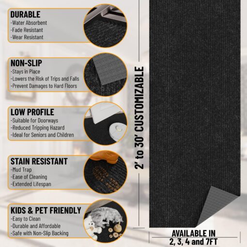 Ottomanson 2'7" x 24' Commercial-Grade Hallway Runner with Scraper Pile - Extra Durable Non-Slip Rug Mat for Indoor & Outdoor Use - Ideal for Kitchen, Entryway & Garage - High-Traffic Carpet, Black - Image 8