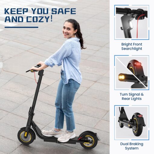 DXH Electric Scooter Adults,10" Tires, E Scooter with 500W Motor,Upto 19MPH & 20Miles, Scooter Electric for Adults with Dual Braking Safe System, Folding Electric Scooter with APP - Image 6