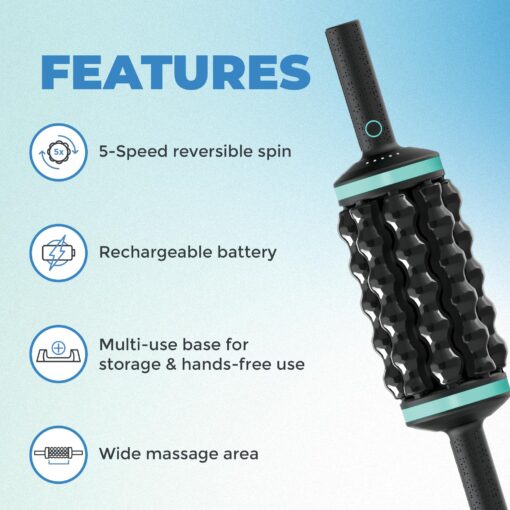 Chirp RPM Rolling Percussive Massager, Percussive Therapy, Whole Body Relief, Deep Tissue and Muscle Recovery, Percussion Massage, Rechargeable, Hands-Free Base, Powerful, 5-Speed Reversible Spin - Image 6