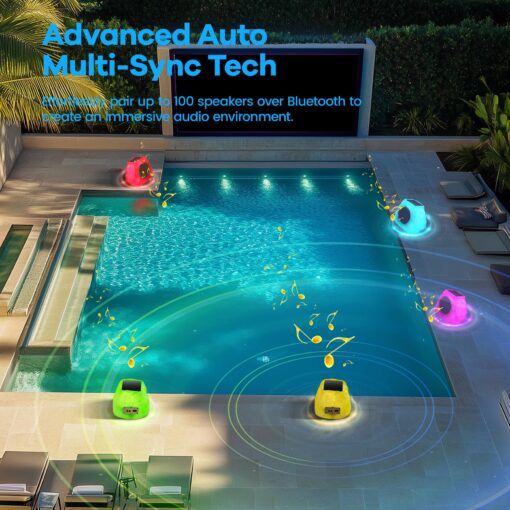 Outdoor Rock Speaker 60W Deep Bass Multi-Sync up to 100 Speakers Auto-Pairing, IPX7 Waterproof Solar-Powered with LED Lights Perfect for Pool, Garden, Patio, Ideal for Music Entertainers - 2 Pack - Image 7