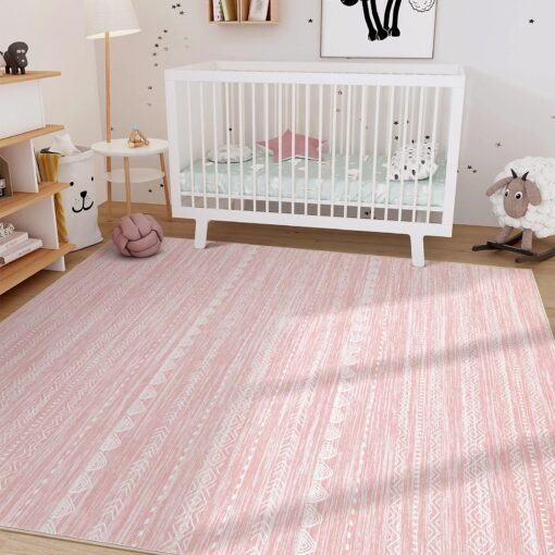 Pink Rugs for Bedroom Girls: 8x10 Washable Boho Large Neutral Cute Soft Area Rug Modern Indoor Floor Non Slip Accent Carpet for Living Room Nursery Kids Playroom Preppy Room Dorm Baby Room Decor - Image 5