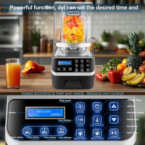 WaterElfo Professional Commercial Blender 2200W 1.58QT 51OZ Quiet Blender Brushless Motors Commercial Smoothies, Frozen Drinks, Self-Cleaning Silver Grey - Image 3
