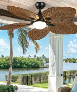 DWVO 52" Tropical Ceiling Fan with Light & Remote, LED Tri-Color Temperature, 5 Blade Ceiling Fans Reversible 6 Speeds w/Quiet DC Motor for Bedroom, Living Room, Dining Room, Patio