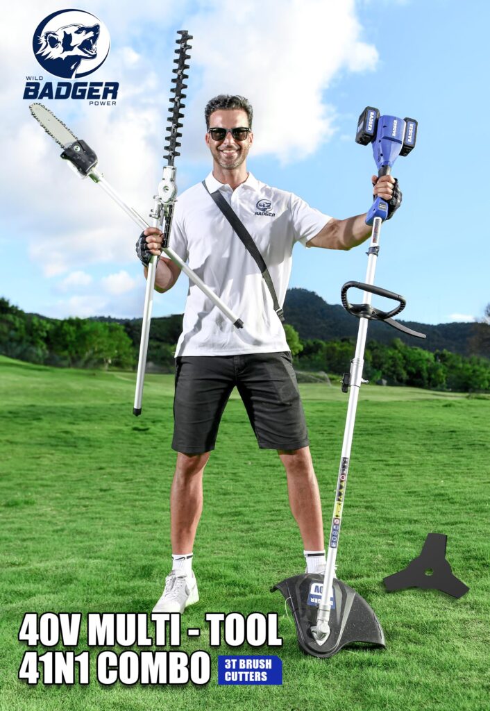 WILD BADGER POWER 40V Cordless Weed Wacker, String Trimmer/Edger, Pole Saw, Hedge Trimmer and Brush Cutter Blade, Attachment Capable 4-in-1 Multi-Tool Kit with 2 * 20V 4Ah Battery and 1*Charger - Image 3