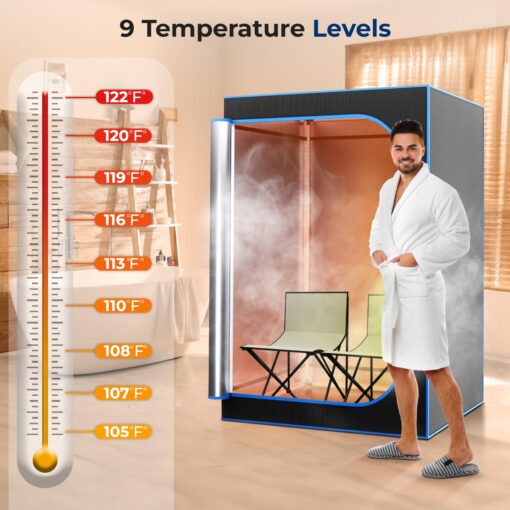 SereneLife Portable Sauna for Home, 2 Person Steam Sauna Tent with 4L Steamer, 2 Folding Sauna Chairs, Remote Control In-Home Spa, 71"x47" - inches (Black) - Image 9