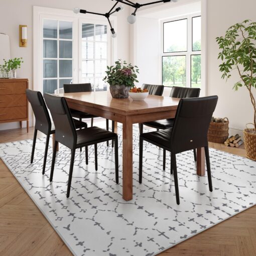 Lahome Moroccan 9x12 Washable Area Rug - Non-Slip Washable Ultra-Thin Soft Large Rug for Living Room, Modern Geometric Print Stain Resistant Carpet for Bedroom Dining Room, White - Image 2
