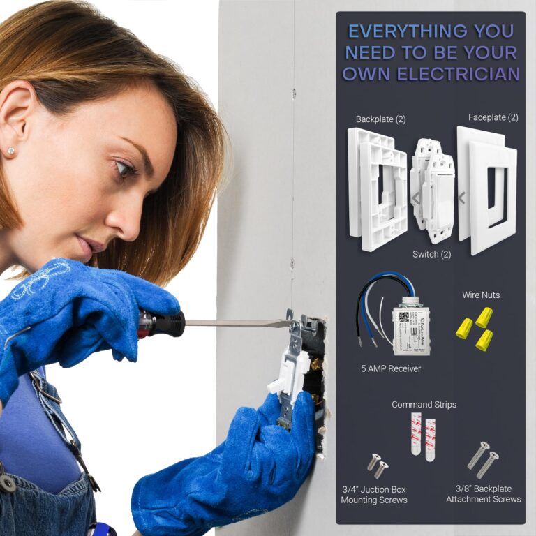 RunLessWire 3-Way Remote Light Switch Kit Wireless Battery-Free Self-Powered Kinetic DIY Wall Switch 150ft RF Range - 3 Way: 1 On/Off Receiver, 2 Switches - White - Image 4