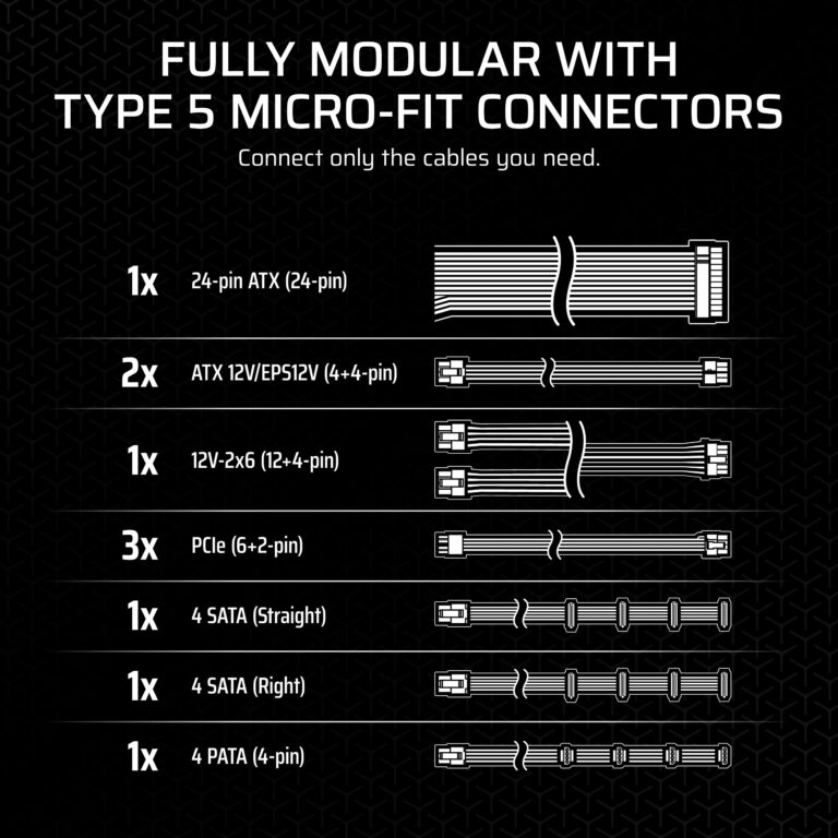 CORSAIR SF850 (2024) Fully Modular Low Noise 80 Plus Platinum ATX Power Supply – ATX 3.0 Compliant – PCIe 5.0 Ready – SFX-to-ATX Bracket Included – Black - Image 3