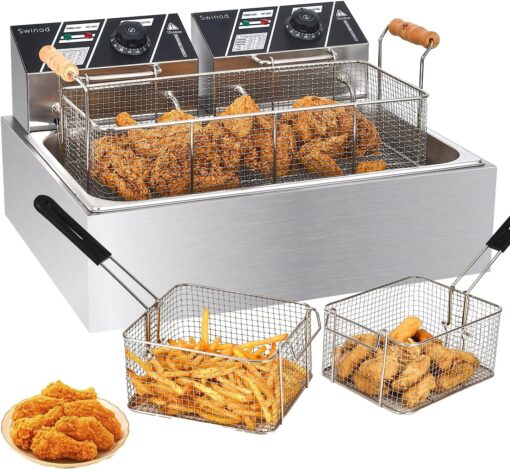 Commercial Deep Fryer with Basket for Restaurant or Home Use, 3400W 12.7QT Detachable Large Capacity Stainless Steel Countertop Electric Oil Fryer with Temperature Control - Image 2