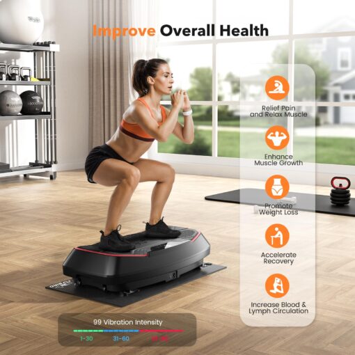 FLYBIRD 4D Vibration Plate 500 LBS Capacity - Oscillation, Linear, Pulsation Exercise Machine With Triple Motors for Lymphatic Drainage & Bone Density Building - Black - Image 3