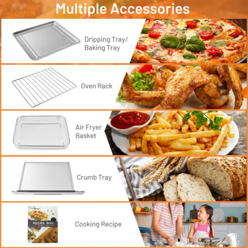 COSTWAY Air Fryer Toaster Oven, 7-in-1 Convection Countertop Oven w/Auto-Shut-Off, Timer, Accessories, Cookbook, 1800W, 21.5 QT Air Fryer Toaster Oven Combo, Bake, Broil, Toast, Stainless Steel - Image 4