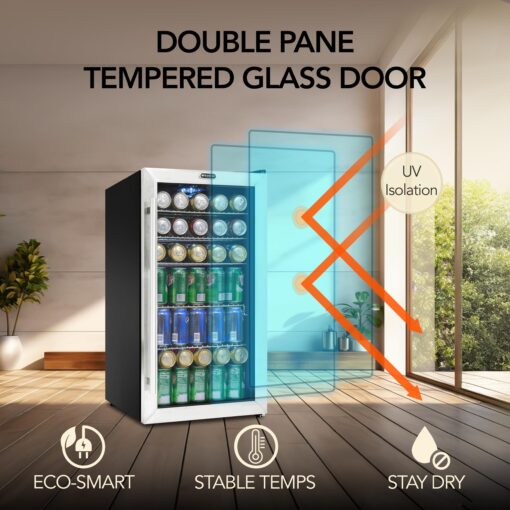 Whynter Beverage Refrigerator with Double-Layer Glass Door, 127-Can Freestanding Drink Mini Fridge, BR-130SB, 3.1 Cubic Feet, Stainless Steel - Image 2