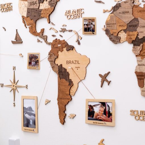 ENJOY THE WOOD 3D Wood World Map Wall Art Large Wood Wall Décor Housewarming Gift Idea Wood Wall Art World Travel Map For Home & Kitchen or Office (Multicolored, L)