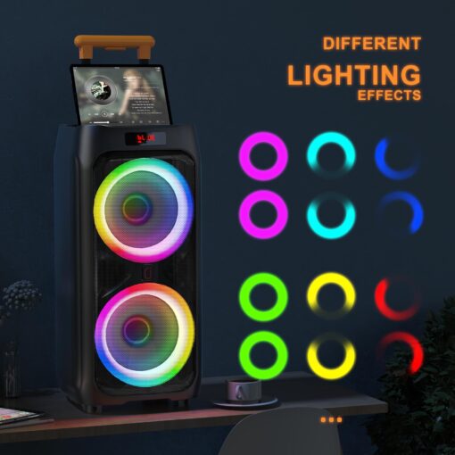 JYX Karaoke Machine with 2 Wireless Microphones for Adults, 8" Big Bluetooth Party Speaker with 500W Peak Power, PA System with LED Disco Light, Rolling Wheels and Trolley, Perfect for Outdoor Home - Image 4