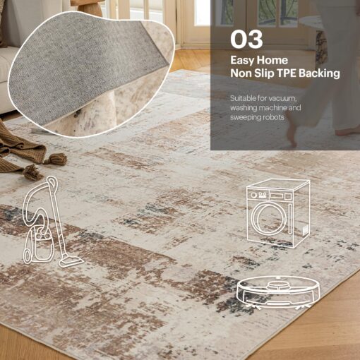 OMERAI Rug 8x10 Area Rug for Bedroom, Washable Morden Art Rug for Living Room Kitchen Dining Room, Non-Slip Faux Wool Home Decor Carpet - Brown & Gold - Image 5