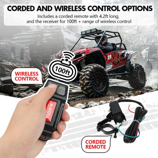 X-BULL New 6000LBS IP68 Waterproof Electric Winch Boat Trailer Winch with 2 in 1 Wireless Remote Synthetic Rope 1/4 in x49.8ft Hook Automatic Braking Powersports Off Road - Image 3