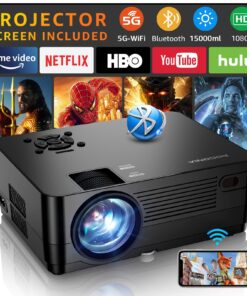 Projector with 5G WiFi and Bluetooth, Native 1080P Projector[Projector Screen Included], Full HD 18000LM Movie Projector, 300" Display Support 4k Home Theater, Compatible with Phone/Laptop/TV Stick