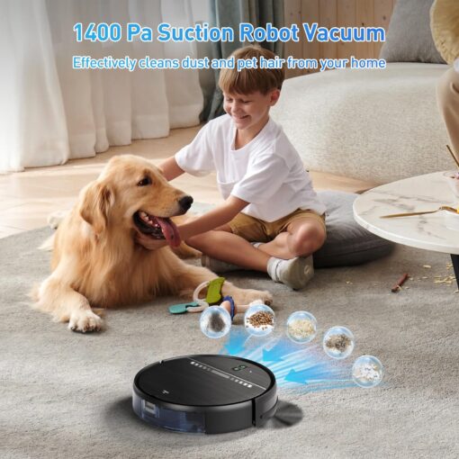 Robot Vacuum and Mop Combo, 2-in-1 Mopping Robot Vacuum Cleaner with 2300Pa Suction, 2.87'' Slim Design, Wi-Fi/App/Voice Control, 3D Obstacle Avoidance&Self-Charging for Hard Floors, Carpets, Pet Hair - Image 6