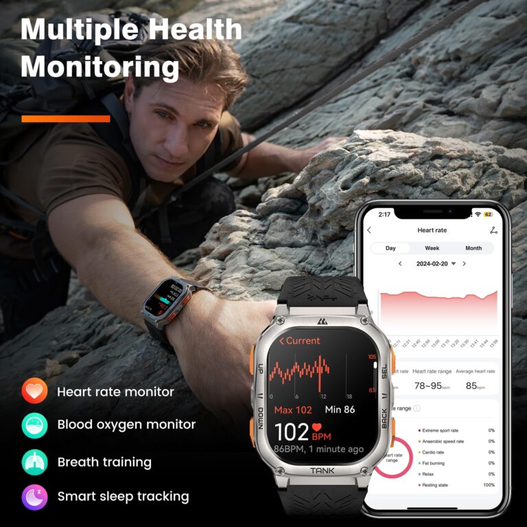 KOSPET Tank M3 Ultra Smart Watch with GPS, 5ATM Waterproof, Compass, Altitude, Air Pressure, Extra Large Battery, Full Stainless Steel, Bluetooth Call, 1.96'' AMOLED Always-on Display, AI Voice - Image 5