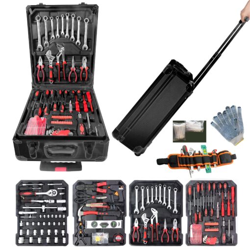 Tool Sets for Men, Tool Kit with Rolling Box, Complete Household Set, Aluminum Trolley Case Sets, Gift on Father's Day - Image 5