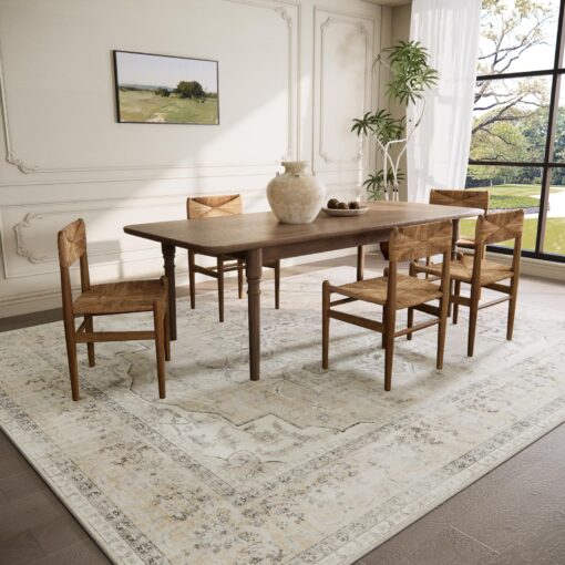 Washable Area Rugs for Living Room: 6'x9' Bedroom Area Rug Boho Stain Resistant Distressed Vintage Accent Rug Non Slip Low Pile Faux Wool Soft Rug for Kitchen Entryway Bedside Nursery Dining Room - Image 5
