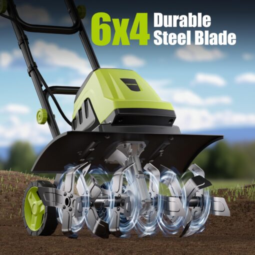 Electric Tiller, YERYORK 15-Amp 18-Inch Width 9-Inch Depth Corded Tiller Cultivator 24 Durable Steel Tines Gardening Tiller with Adjustable Wheels Foldable Handle for Easy Soil Cultivation - Image 7