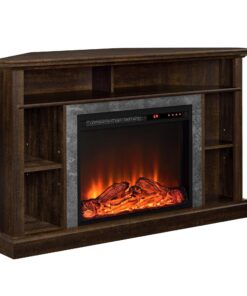 Ameriwood Home Overland Corner Fireplace TV Stand for TVs up to 50 Inch, Replaceable Electric Fireplace Insert Heater, Remote Control, Timer, Realistic Log and Flame Effect, Espresso