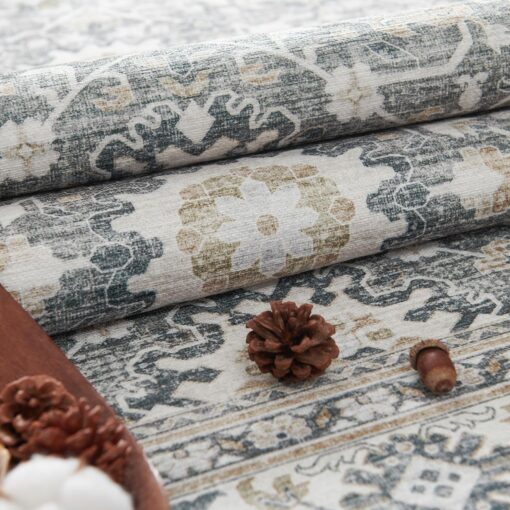 jinchan Area Rug 8x10 Washable Living Room Rug Vintage Distressed Gray Multi Floral Floor Cover Indoor Mat Retro Carpet Bedroom Kitchen Office Farmhouse Grey - Image 2