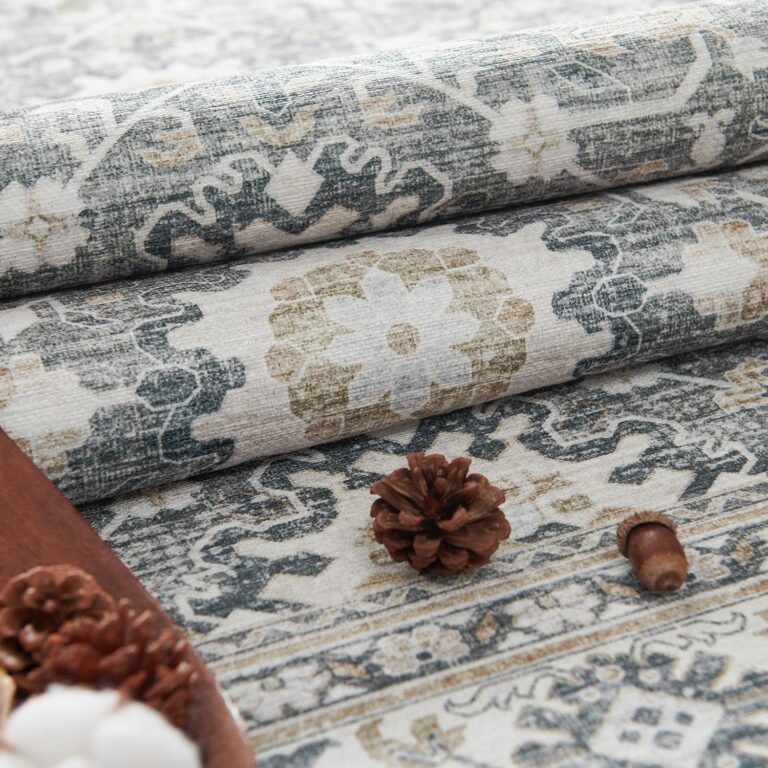 jinchan Area Rug 8x10 Washable Living Room Rug Vintage Distressed Gray Multi Floral Floor Cover Indoor Mat Retro Carpet Bedroom Kitchen Office Farmhouse Grey - Image 2