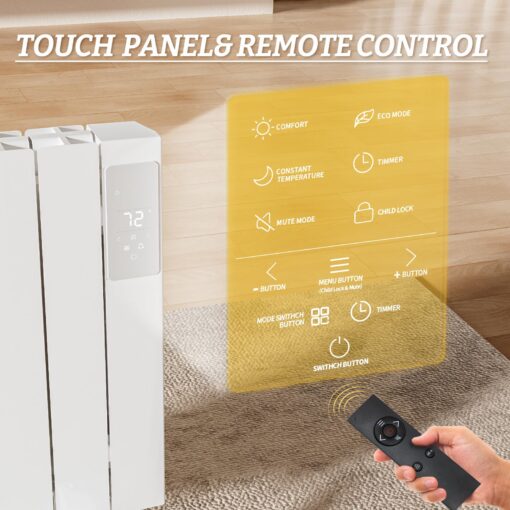 BREEZEHEAT 1500w Convection Panel Heater-Portable Electric Heaters, Plug-in Wall Heaters for Indoor Use, Fanless Ultra Quiet, Wall Mount Space Heater w/Remote Control, LED Display, Timer (White) - Image 6