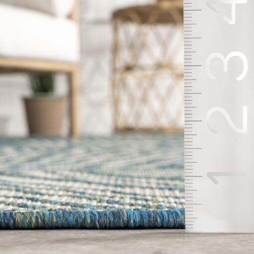 nuLOOM 8' x 10' Outdoor Tribal Geometric Area Rug, Stain Resistant, Weather Resistant, High Traffic, Patio, Balcony, Outside, Ranya Teal - Image 5