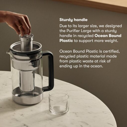 aarke Purifier Large - 1.66 L Glass Water Filter Pitcher Bundle, Refillable Stainless Steel Filter, BPA-Free, Includes (3-Pack) Refill Enriched Granules, Reduce Heavy Metals and Adds Minerals - Image 2