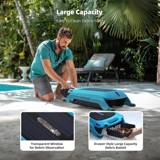 Solar Robotic Pool Skimmer Cleaner: SMONET Automatic Cordless Pool Skimmer for Above Ground Pool with Dual Charging Options Path Optimization, Two Speed Modes Saltwater Compatibility - Image 4