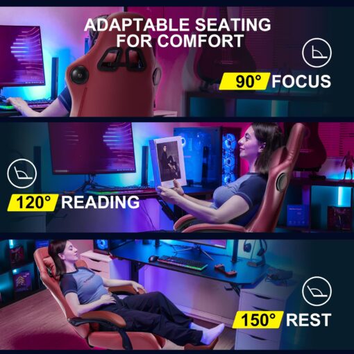 GTPLAYER Gaming Chair, Computer Chair with Footrest and Bluetooth Speakers, High Back Ergonomic Music Game Chair, Reclining Game Chair with Linkage Armrests for Adults and Kids (WineRed) - Image 8