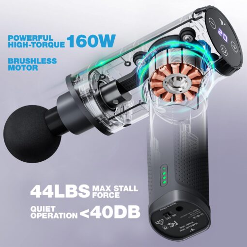 Turonic Professional Handheld Massage Gun - Deep Tissue Percussion Massager, 20 Speeds, 7 Heads, Quiet, Powerful, Portable, Cordless, Great for Athletes, Personal Use, Shoulder, Foot, Back Body, GM5 - Image 8