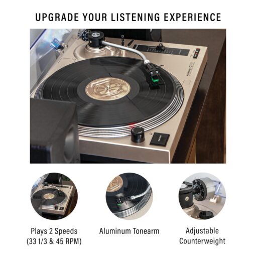 Crosley C100BT-CP Belt-Drive Bluetooth Turntable Record Player with Adjustable Counterweight, Champagne - Image 20