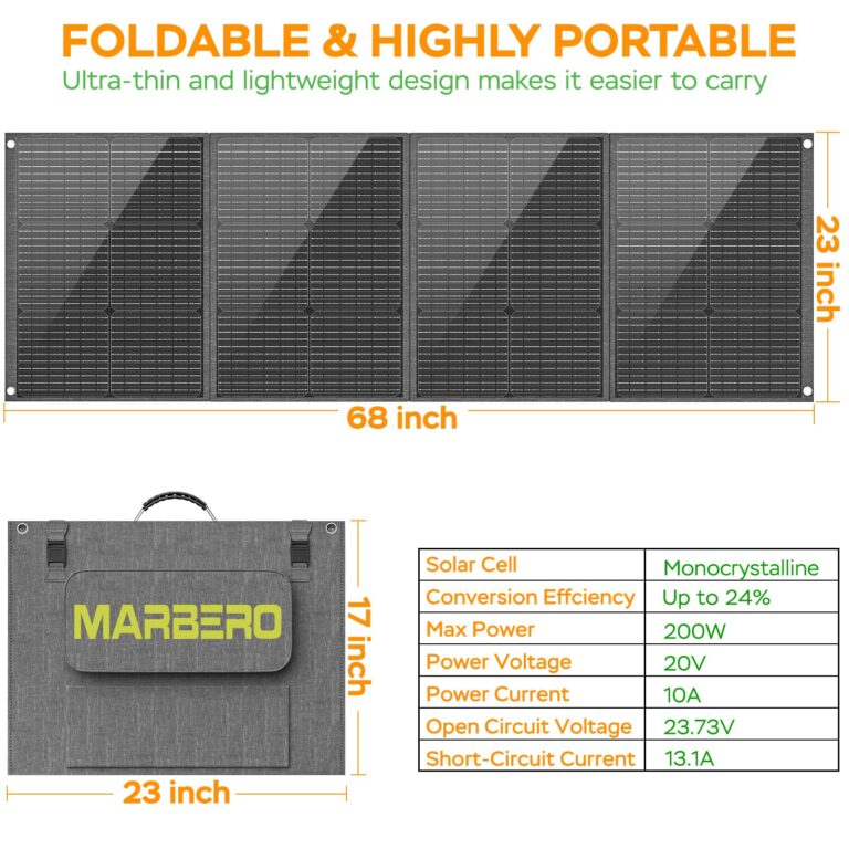 MARBERO 200W Portable Solar Panel for Power Station & USB/DC Devices 200 Watt Foldable Solar Charger >23% High Efficiency IP68 Waterproof Compatible with Solar Generator for Camping RV Outdoor Cloudy - Image 2