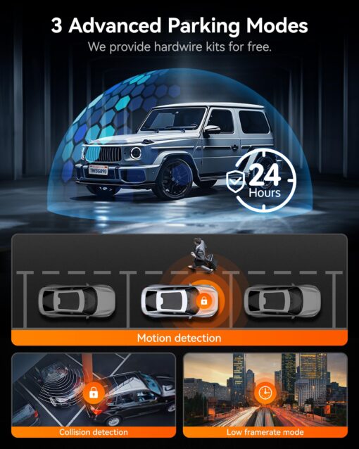 WOLFBOX G890 12" 3 Channel Mirror Dash Cam, 2K Triple Rear View Mirror Camera, 4K Dash Cam Mirror Front and Rear with Hardwire Kit, Touch Screen Backup Camera with Motion Detection, GPS & 64GB Card - Image 6