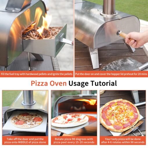 BIG HORN OUTDOORS Pizza Ovens Wood Pellet 12” Pizza Oven Cooking Pizza Maker Portable Stainless Steel Pizza Grill, Silver Portable Party use - Image 2