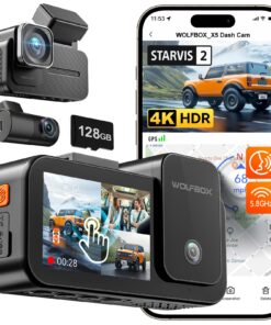 WOLFBOX X5 New 3 Channel 4K HDR Dash Cam, STARVIS 2 IMX678,4K+2.5K+1080P Front and Rear Inside Car Camera with 128GB Card, Voice Control, 5.8GHz WiFi GPS, Touch Screen, Digital Signal, Support 512GB