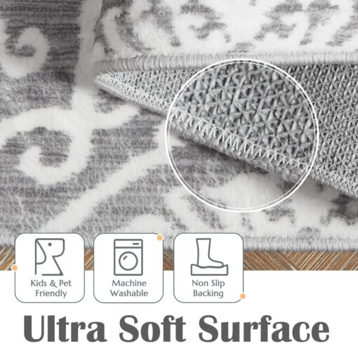 jinchan Boho Area Rug 8x10 Moroccan Washable Rug Indoor Floor Cover Accent Carpet Floral Tile Print Mat Soft Non Slip Carpet for Kitchen Living Room Bedroom Dining Room Farmhouse Decor Grey - Image 8