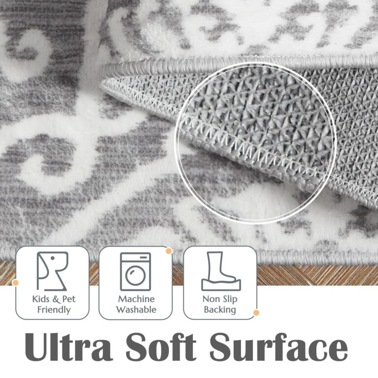 jinchan Boho Area Rug 8x10 Moroccan Washable Rug Indoor Floor Cover Accent Carpet Floral Tile Print Mat Soft Non Slip Carpet for Kitchen Living Room Bedroom Dining Room Farmhouse Decor Grey - Image 8