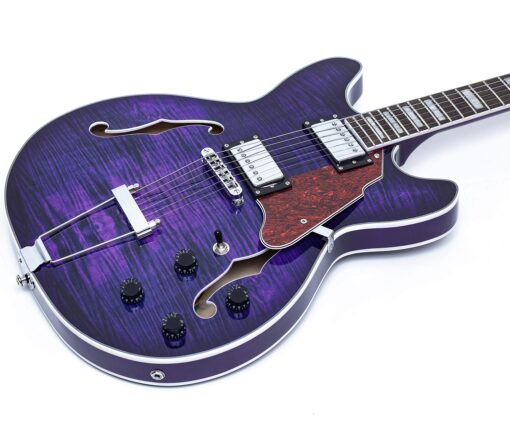 GROTE Jazz Electric Guitar Semi-Hollow Body Trapeze Tailpiece Bridge Guitar Gig Bag (Purple) - Image 4