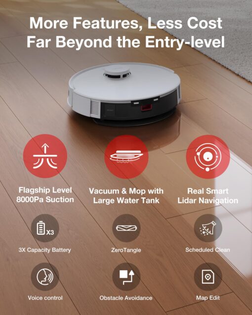 Yeedi C12 Robot Vacuum Cleaner and Mop, 8000Pa Strong Suction, ZeroTangle Brush, Smart Navigation, Self-Charging, White - Image 8