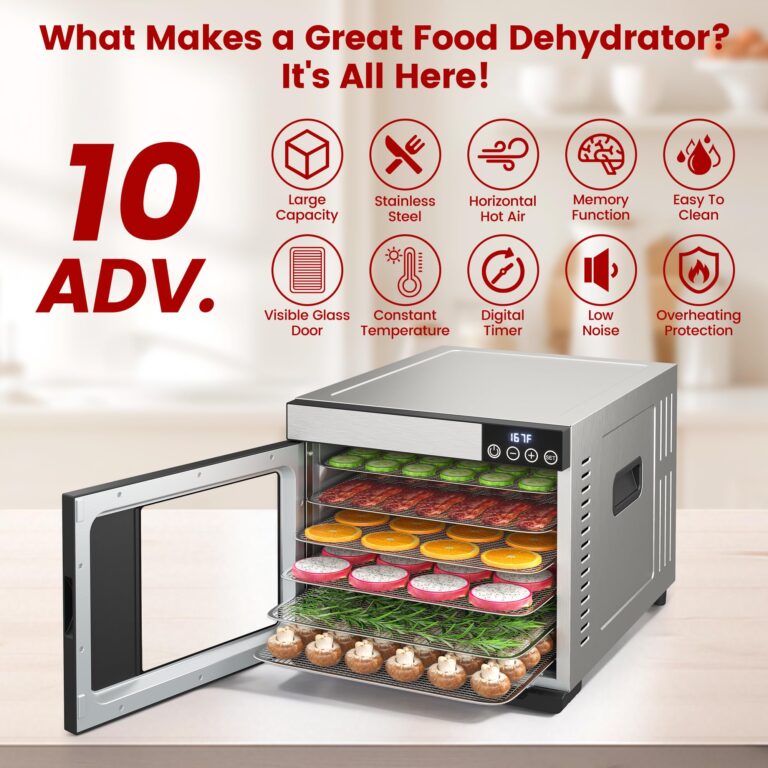 Konfintos Food Dehydrator for Jerky, 700W Commercial Dehydrator 167°F Saves More Time, 6 Larger Stainless Steel Trays Square Dryer for Beef Jerky, Meat, Fruits, Mushroom, Recipes & Silicone Gloves - Image 9