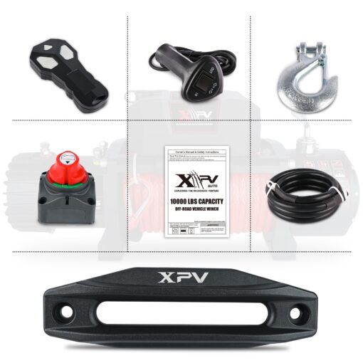 XPV AUTO Winch 10000 lb. Electric Winch Truck Winch Waterproof IP67 Electric Winch Synthetic Rope Kit with 2 Wireless Handheld Remotes and Wired Handle for 4WD 4x4 Off Road Vehicle Boat Truck - Image 5