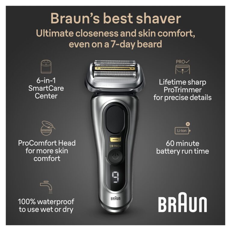 Braun Series 9 PRO+ Electric Razor for Men, 5 Pro Shaving Elements and Shave-Preparing ProComfort Head for Closeness & Skin Comfort, 6in1 SmartCare Center, Wet or Dry Use, Charging Stand, 9597cc - Image 6