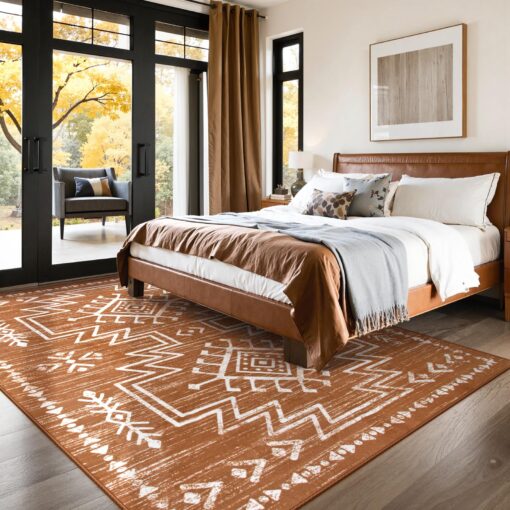 Lahome 8x10 Large Western Rugs for Living Room, Boho Washable Burnt Orange Area Rug for Bedroom Dining Room, Stain Resistant Aztec Carpet for Guestroom Office Home Decor - Image 4