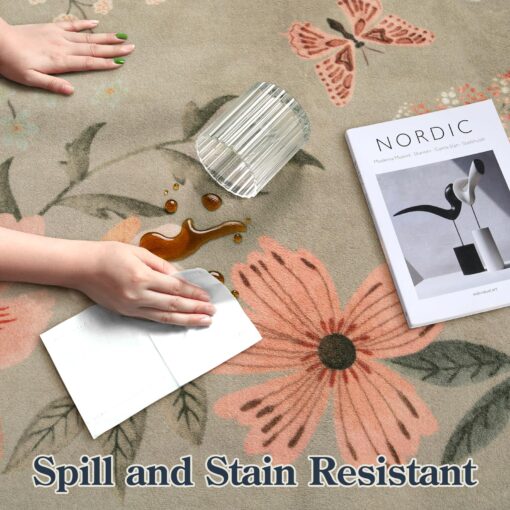 Lahome Floral Washable Rugs 8x10, Non-Slip Soft Bedroom Rug Stain Resistant, Ultra-Thin 8x10 Rugs for Living Room Easy Clean Boho Rug Accent Carpet for Dining Room Office(8x10ft,Brown) - Image 4