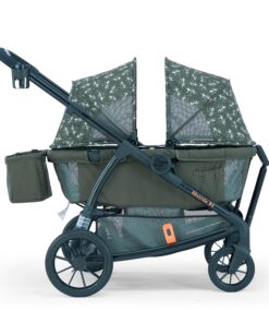 Pamo Babe Kid Wagon Double Stroller for 2 Kids Push Pull Double Wagon Travel Stroller Adjustable Handbar Waterproof Canopy Cup Holder and 3 Point Harness Green